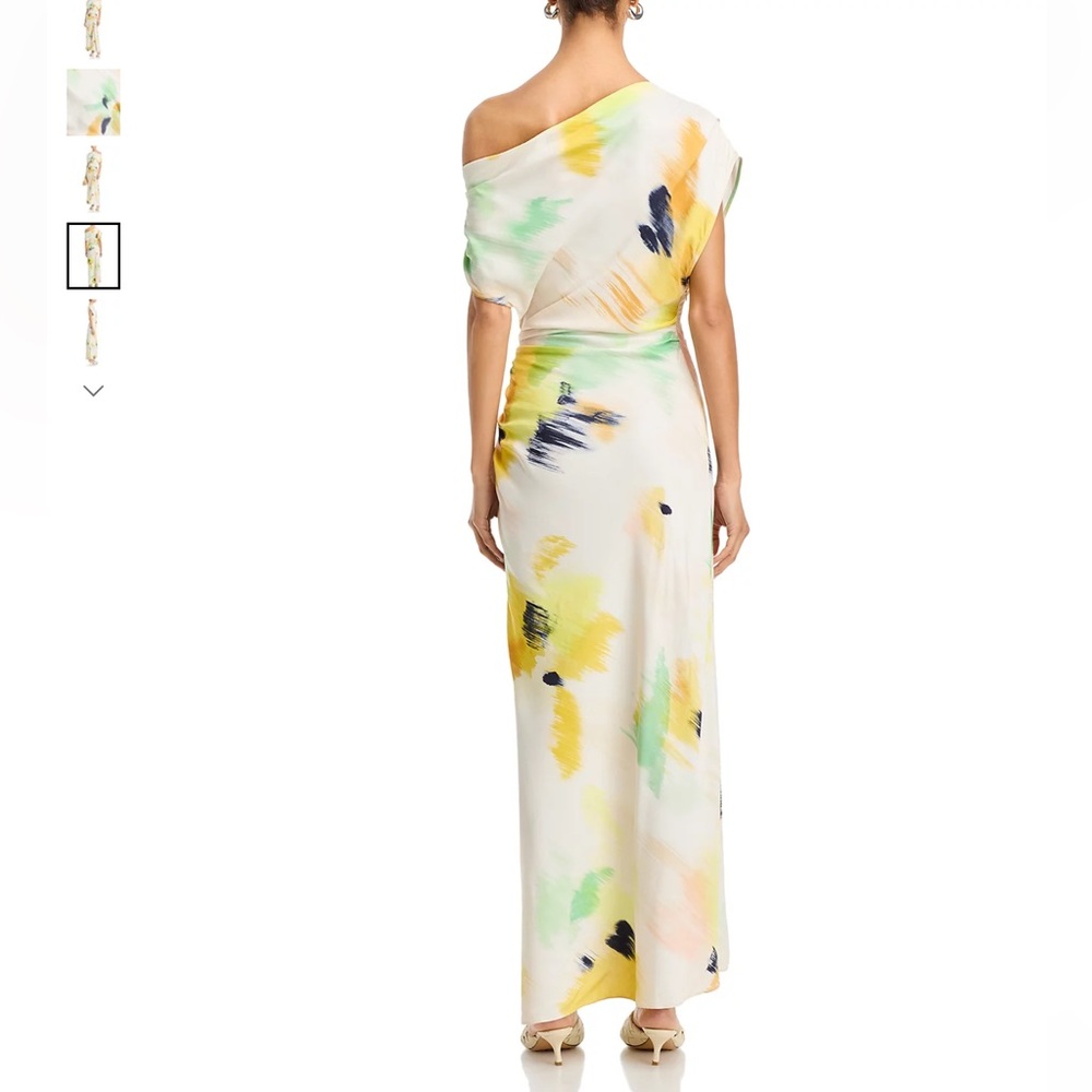 A.L.C One Shoulder Abstract Print Ruched Maxi Dress Size 0 Multicolor Silk Blend - Picture 2 of 16